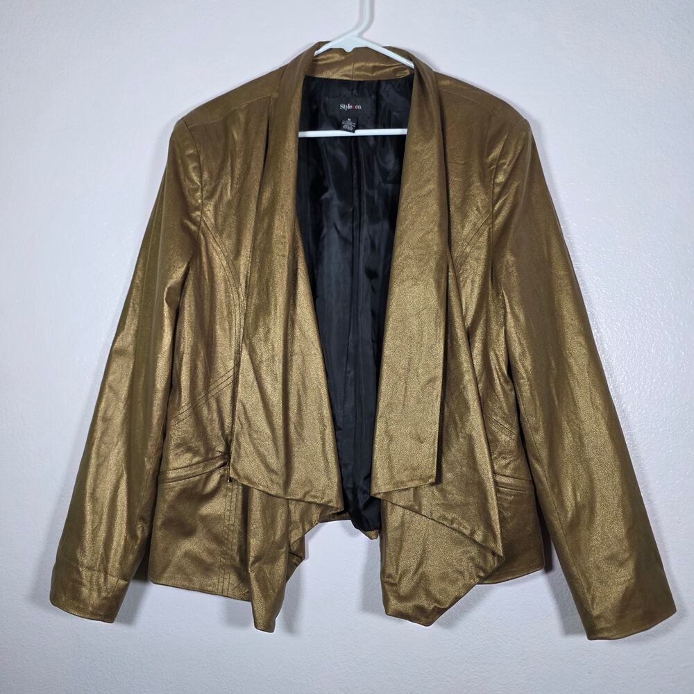 Style & Co Gold Metallic Open Front Blazer Shimmer Lined Women’s XL